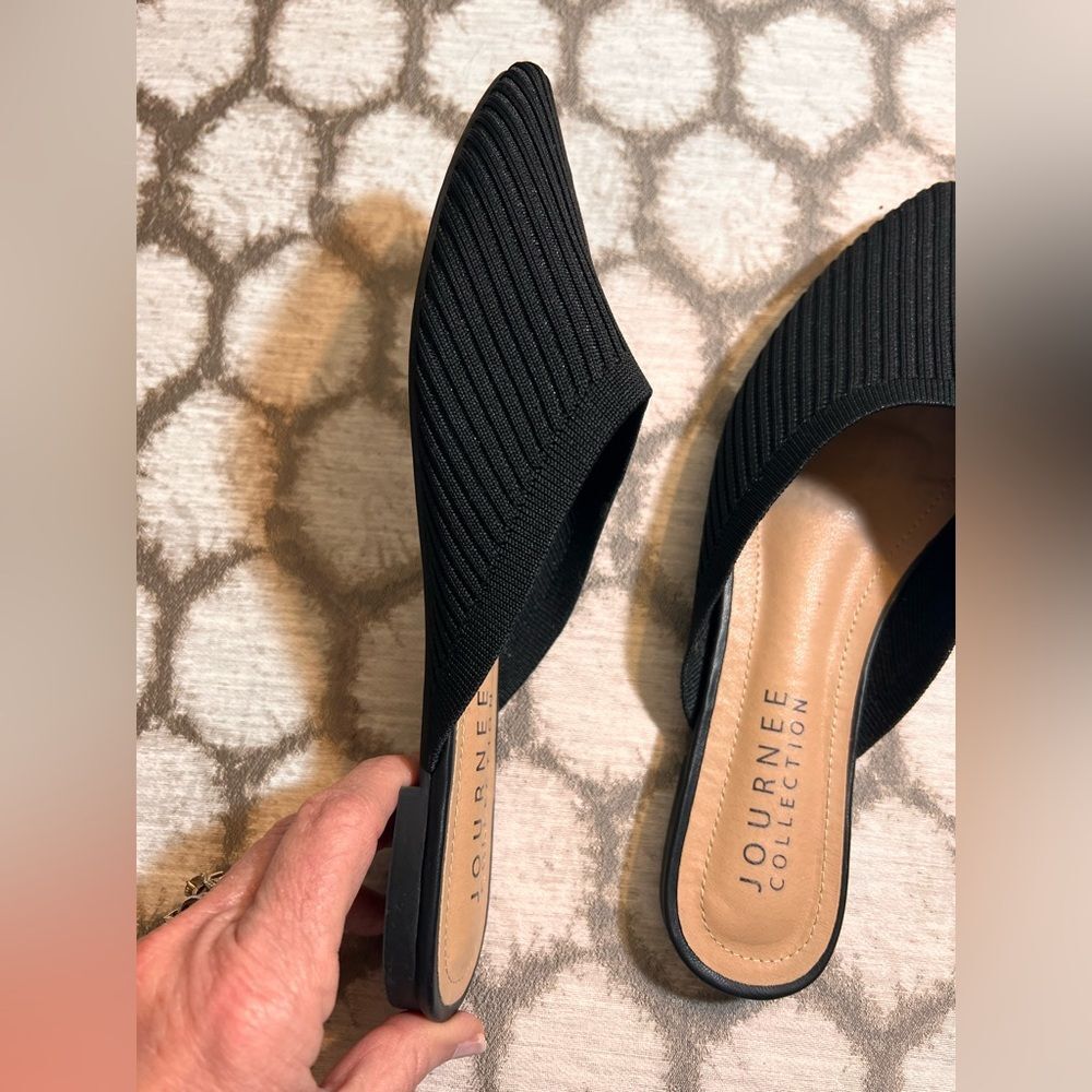 Journee Collection Textured Black Mules 8 Ribbed stretch material - Picture 6 of 11